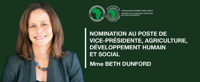 La BAD nomme Beth Dunford au poste de vice-présidente, Agriculture, développement humain et social