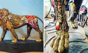 Sculpteur camerounais transformant les déchets en arts